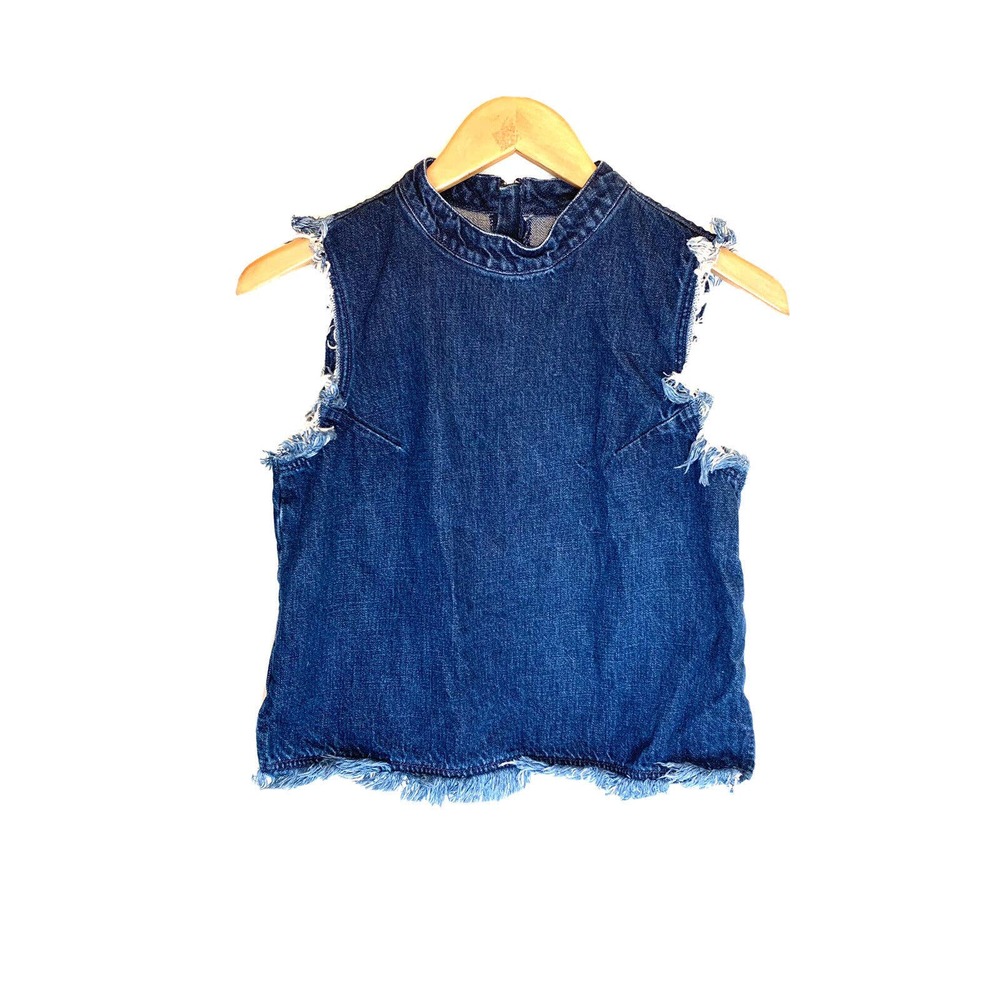 Women’s GAP Chambray Frayed Denim Top Size XS Half Zip Back